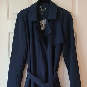 H by Halston Navy Topper Trench Coat NWOT